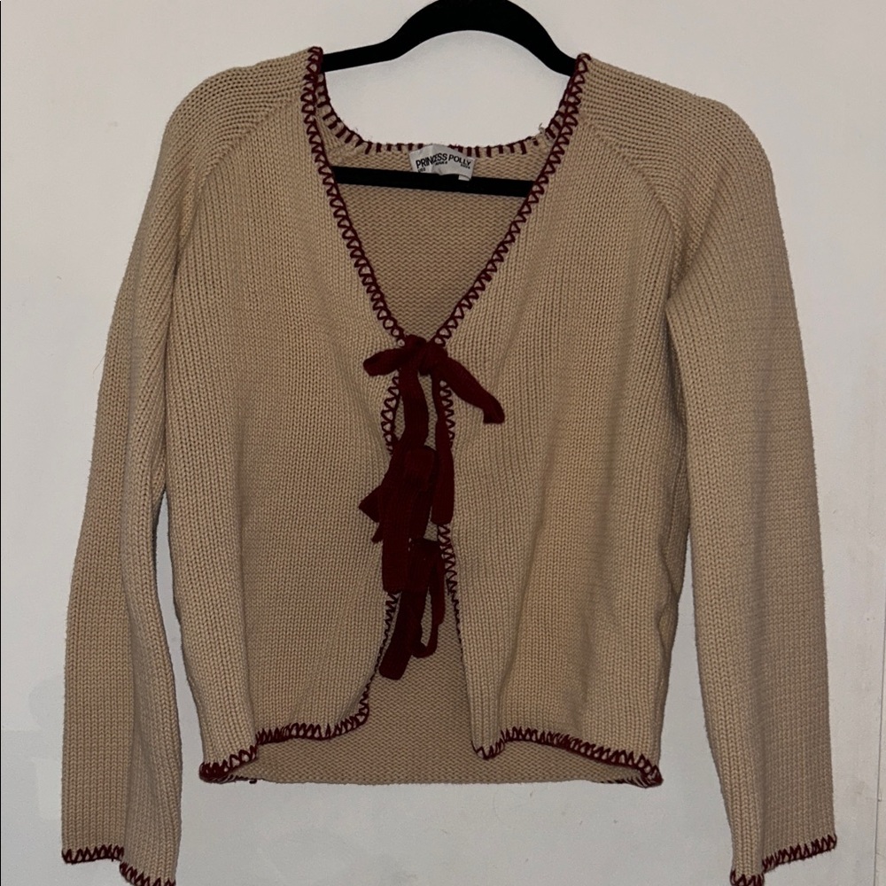 Princess Polly Beige Cardigan with Red Accents